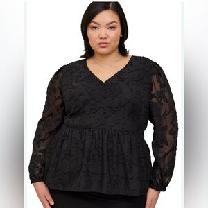 TORRID Black Peplum Chiffon Blouson Sleeve Top 1X NWT